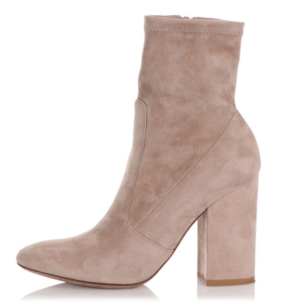 Valentino Garavani Ankle Sock Boots Beige Chunky Heel Suede Stretch Sz 37